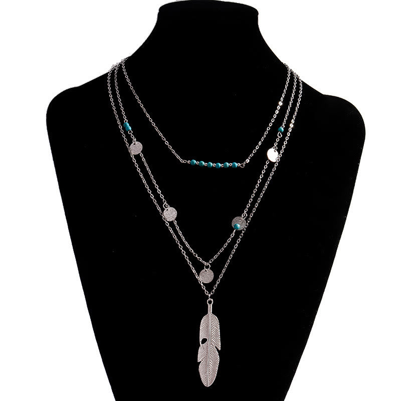 Olivenorma Turquoise Leaf Pendant Three Layer Necklace - image 7
