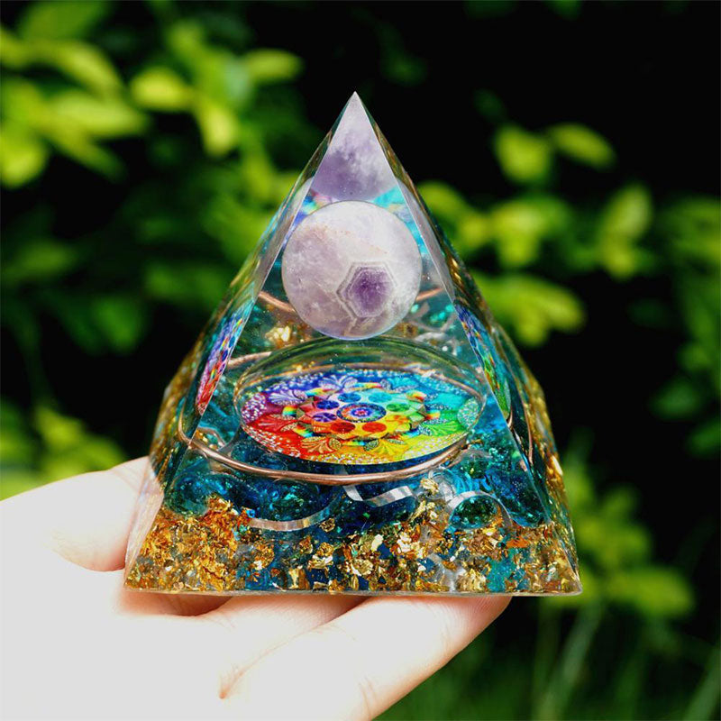 Olivenorma Amethyst Crystal Sphere with Blue Quartz Orgone Pyramid - image 1
