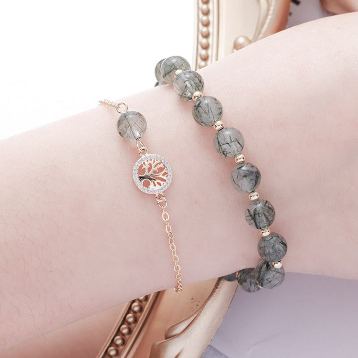 Olivenorma Green Strawberry Rutilated Quartz Tree of Life Bracelet Set - image 1