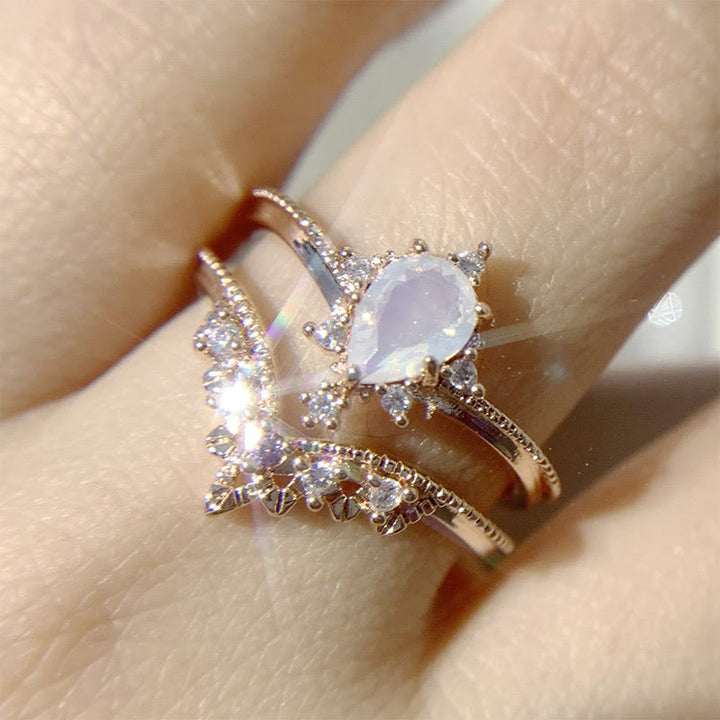 Olivenorma 2 Pcs Crown Moonstone Plated Zircon Engagement Ring Set - Rose Gold - image 1