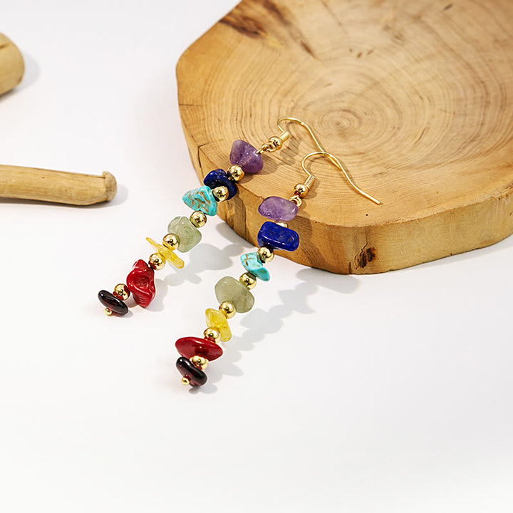 Olivenorma 7 Chakra Stone Gravel Pendant Earrings - image 2