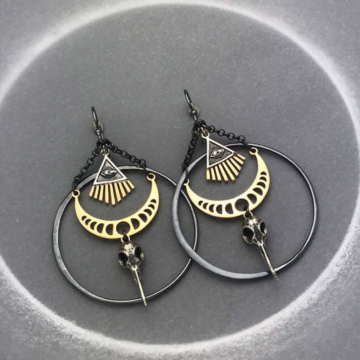 Olivenorma Evil Eye Moon Phase Raven Skull Earrings - image 2