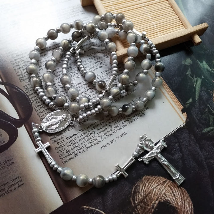 Olivenorma Gray Acrylic Ball Beaded Cross Rosary Necklace - Gray Acrylic Ball&Cross - image 0