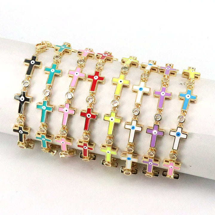 Olivenorma Color Dripping Evil Eye Alloy Cross Beads Bracelet - image 0