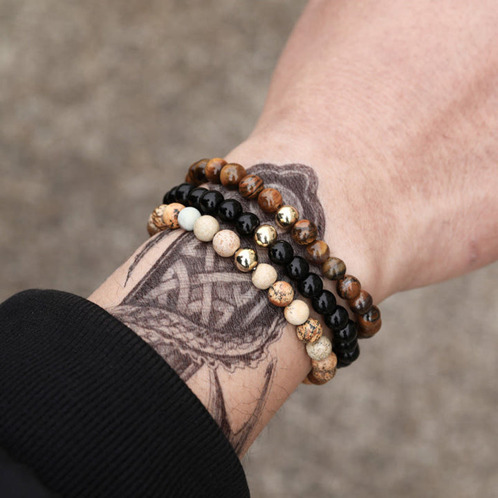 Olivenorma 6mm Onyx & Tiger Eye Stone Accessories Beads Bracelet - Black Onyx&Tiger Eye&Picture Jasper - image 0