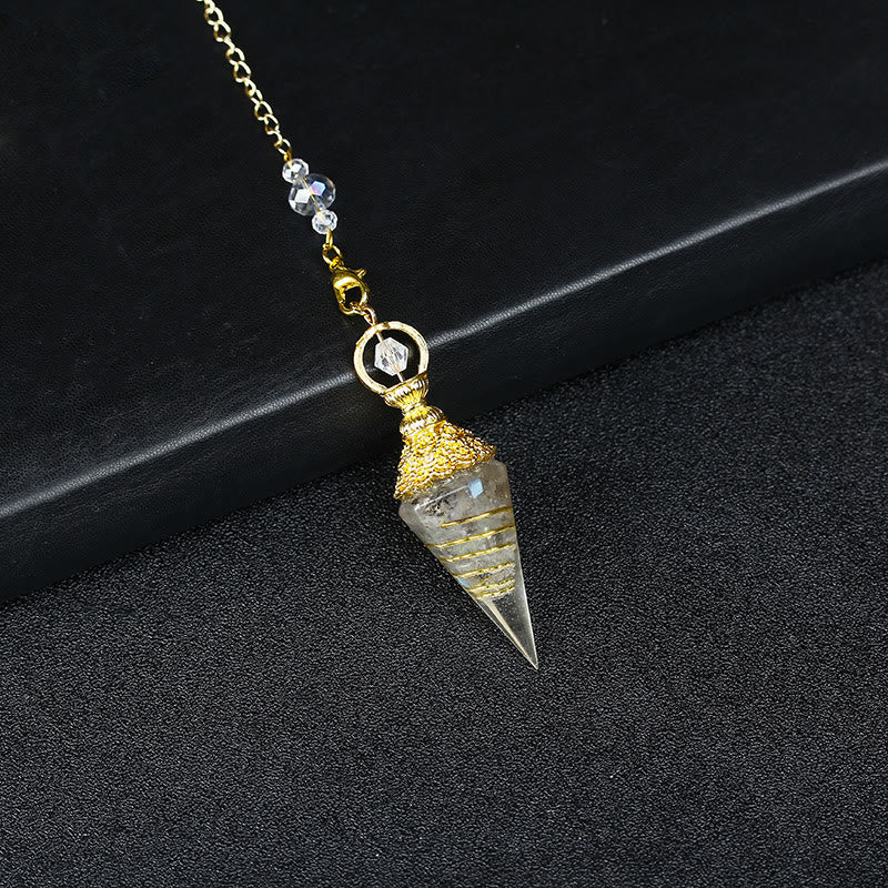 Olivenorma Natural Crystal Resin Hexagonal Pyramid Pendulum - Labradorite - image 53