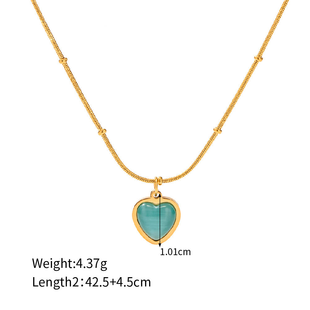 Olivenorma Blue Cat's Eye Stone Heart Square Pendant Necklace - Heart Shape - image 5
