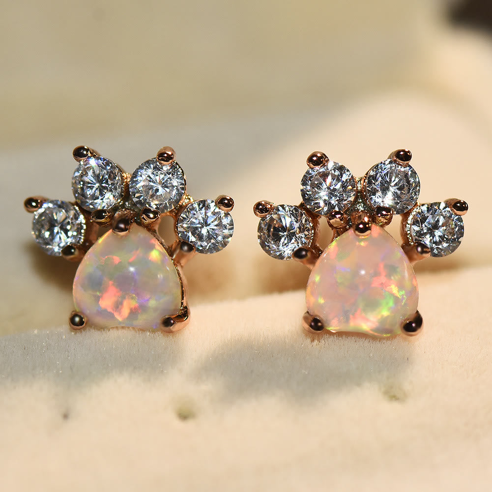 Olivenorma Kawaii Opal White Zircon Kitty Paw Earrings - image 17