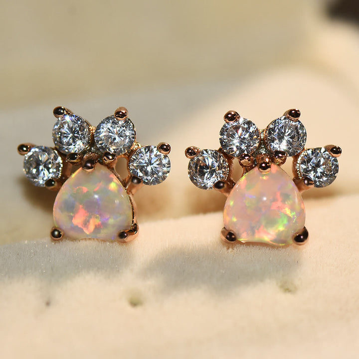 Olivenorma Kawaii Opal White Zircon Kitty Paw Earrings - image 17