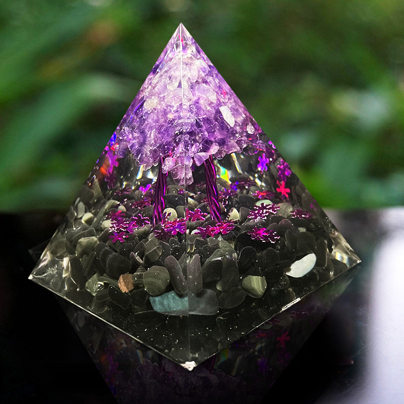 Olivenorma Amethyst Obsidian Tree Of Life Orgone Pyramid - image 2