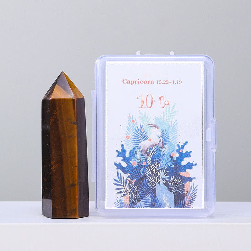 Olivenorma Natural Crystal Wands Pillar Twelve Constellation Set Ornament - Capricorn-Tiger Eye - image 19