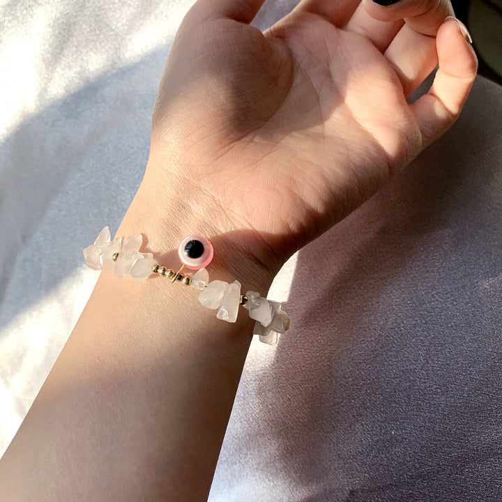 Olivenorma Natural Crystal Gravel Evil Eye Pendant Bracelet - image 19