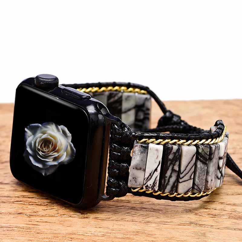 Olivenorma Black Jasper Beaded Apple Watch Strap Wrap Bracelet - Suitable for 6.5-8.8 inches of Wrist - 42-45mm - image 0