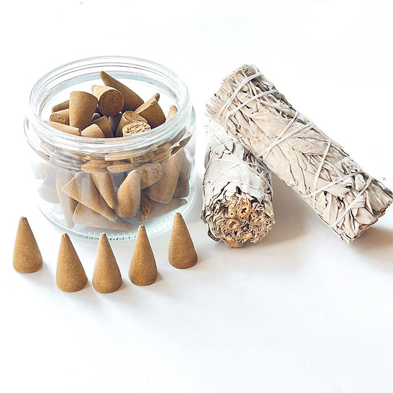 Olivenorma Aromatherapy Crystal Cleansing Meditation Sage Incense Cones Holy Stick - White sage Incense Cones - 100 Capsules/Bag - image 2