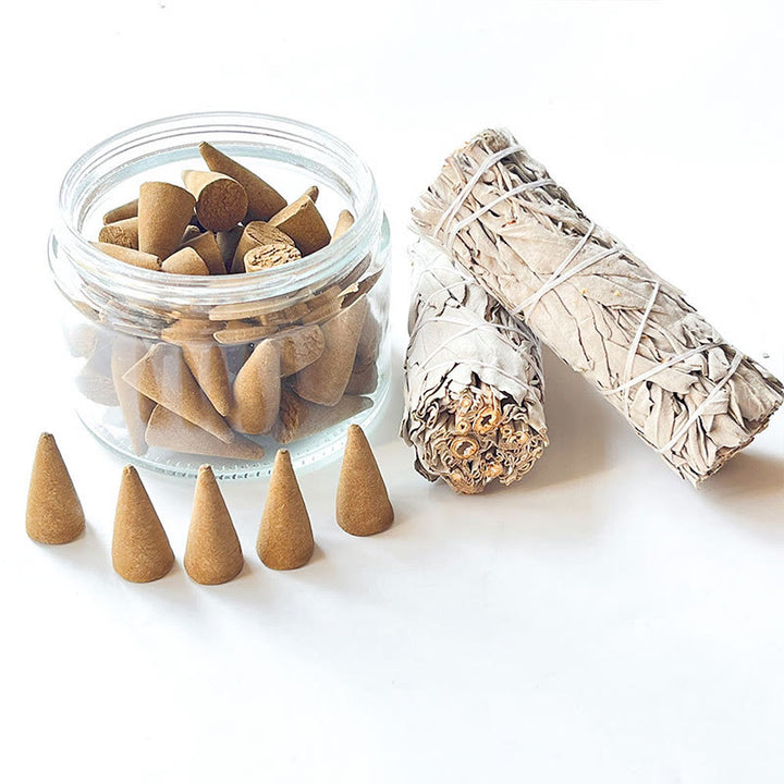 Olivenorma Aromatherapy Crystal Cleansing Meditation Sage Incense Cones Holy Stick - White sage Incense Cones - 100 Capsules/Bag - image 2