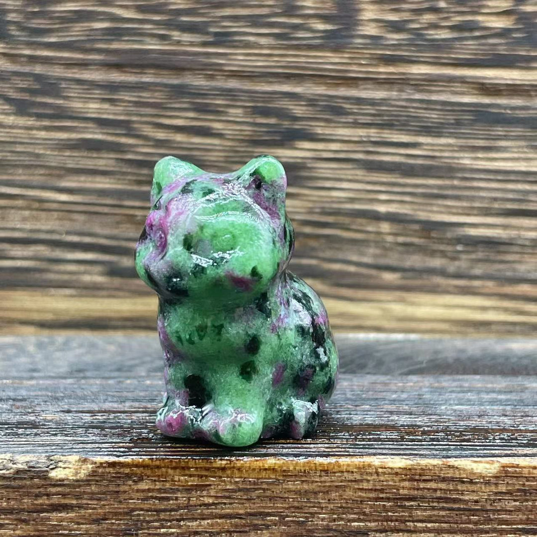 Olivenorma Natural Stone 1.2 Inch Cute Kitten Gemstone Decoration - Ruby Zoisite - image 13