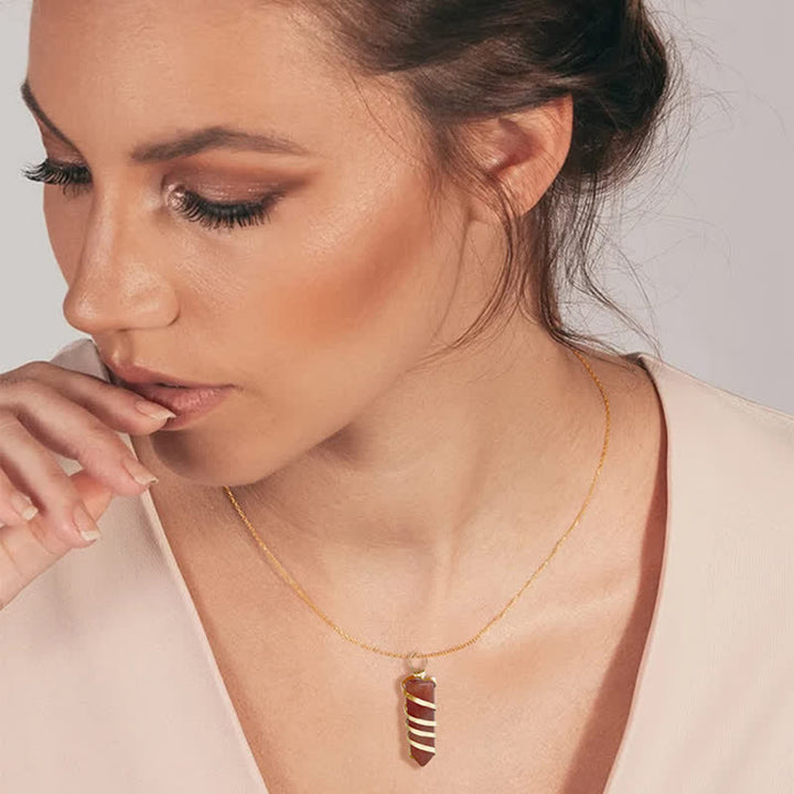 Olivenorma Carnelian Hexagonal Prism Bullet Head Crystal Necklace - image 1