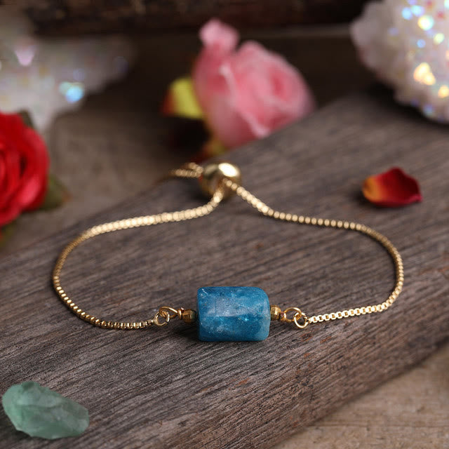 Olivenorma Natural Crystal Prismatic Stone String Metal Chain Bracelet - Blue Agate - image 17