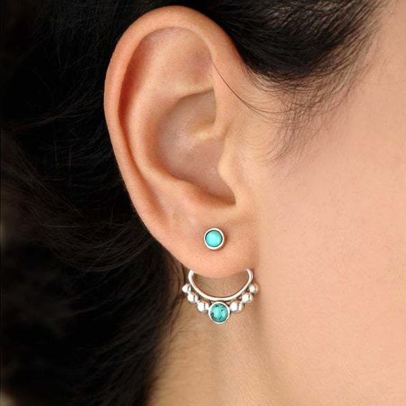 Olivenorma Turquoise Round Bead Stud Earrings - Turquoise - image 0