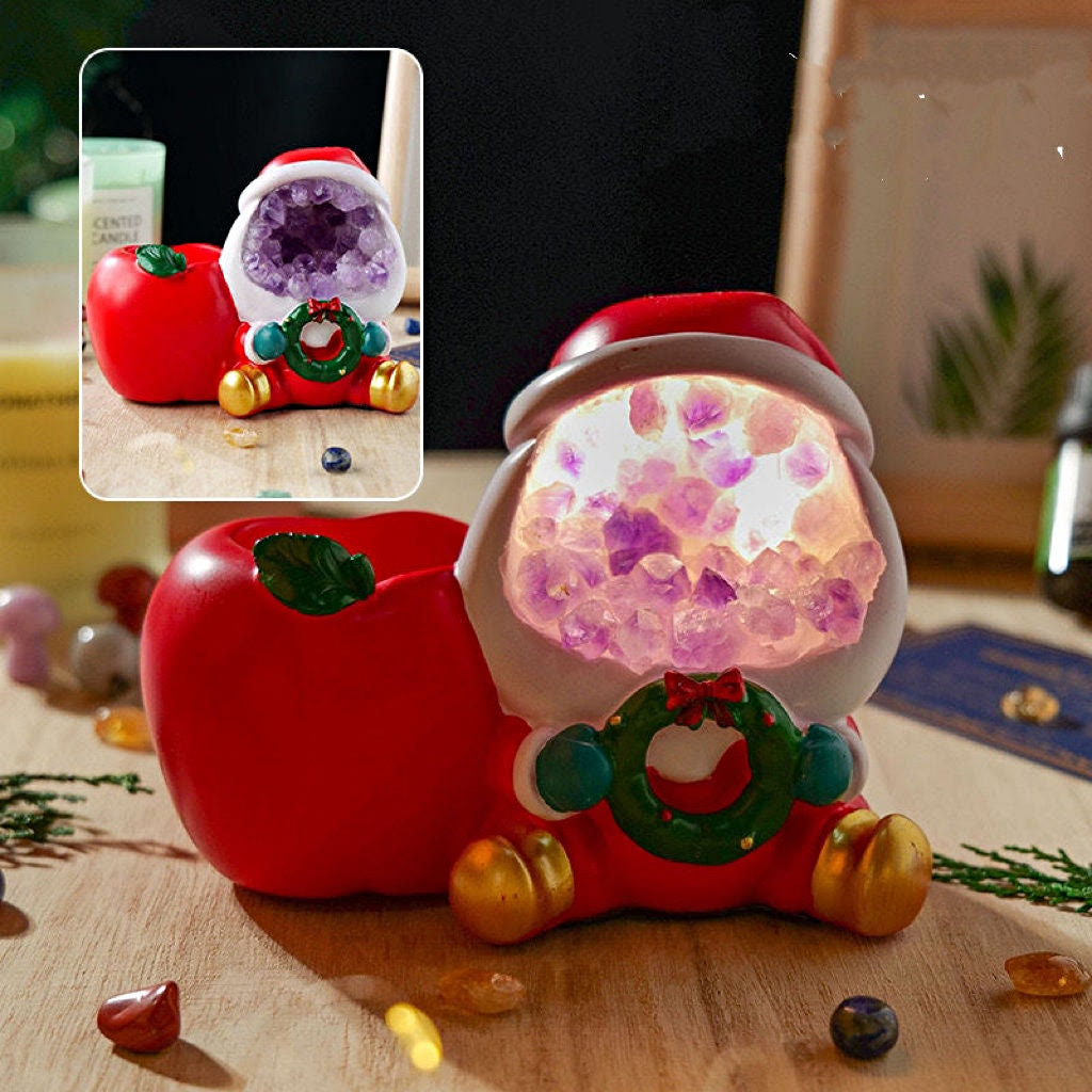 Olivenorma Crystal Gravel Christmas Night Light Home Gemstone Decoration - Amethyst&Santa Claus - image 4