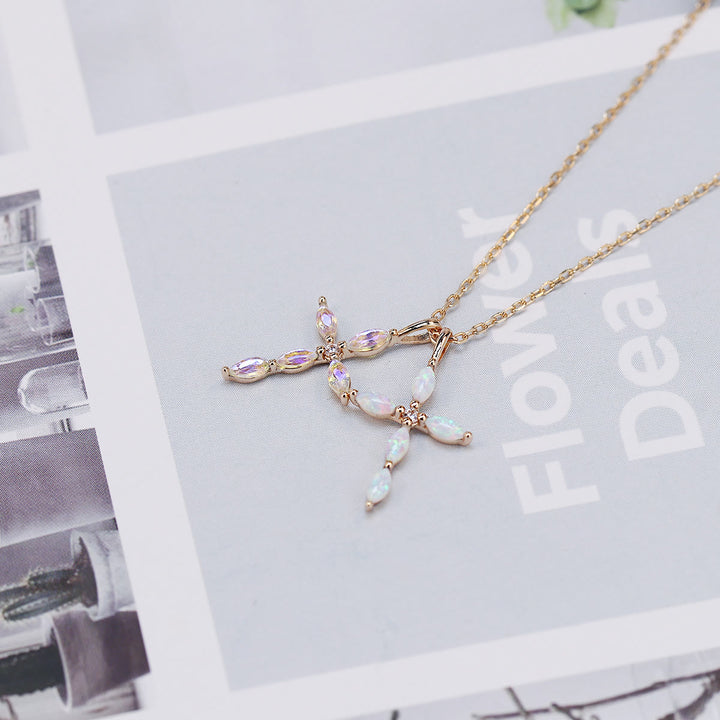 Olivenorma Artificial Opal Moonstone Cross Pendant Necklace - image 11