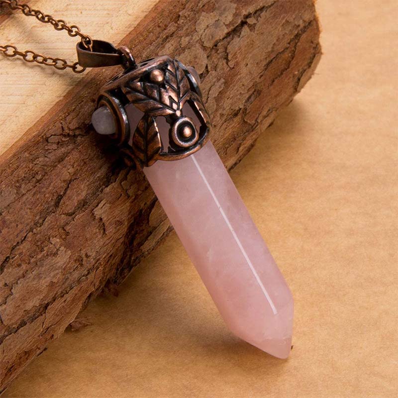 Olivenorma Natural Crystal Hexagon Necklace - Rose Quartz - image 13