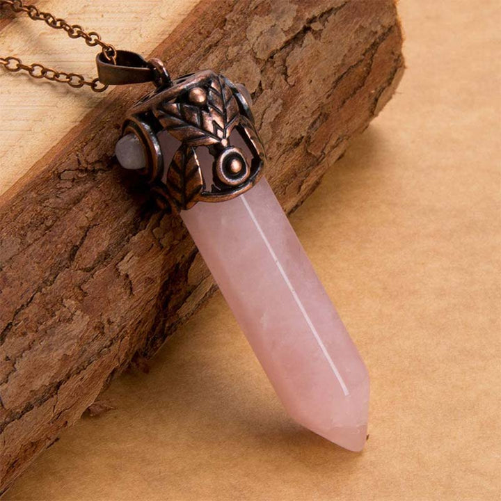 Olivenorma Natural Crystal Hexagon Necklace - Rose Quartz - image 13