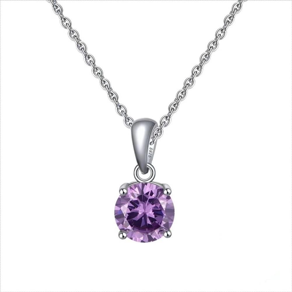Olivenorma Multicolor Zircon Gemstone Four Claw Pendant Necklace - Light Purple Zircon - image 11