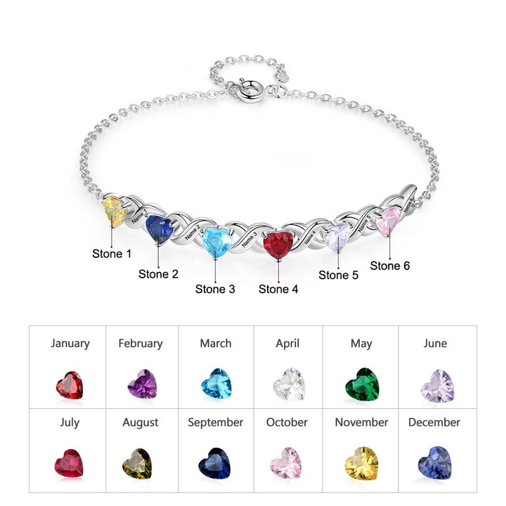 Olivenorma Custom Engraved Mothers Birthstone Bracelet - Silver - 6 Birthstone - image 5