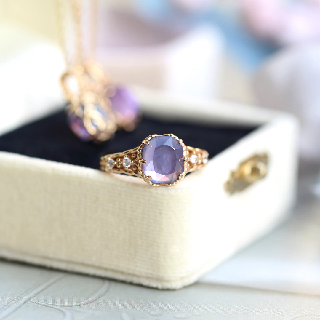 Olivenorma Natural Amethyst Square Stone Ring Necklace - image 6