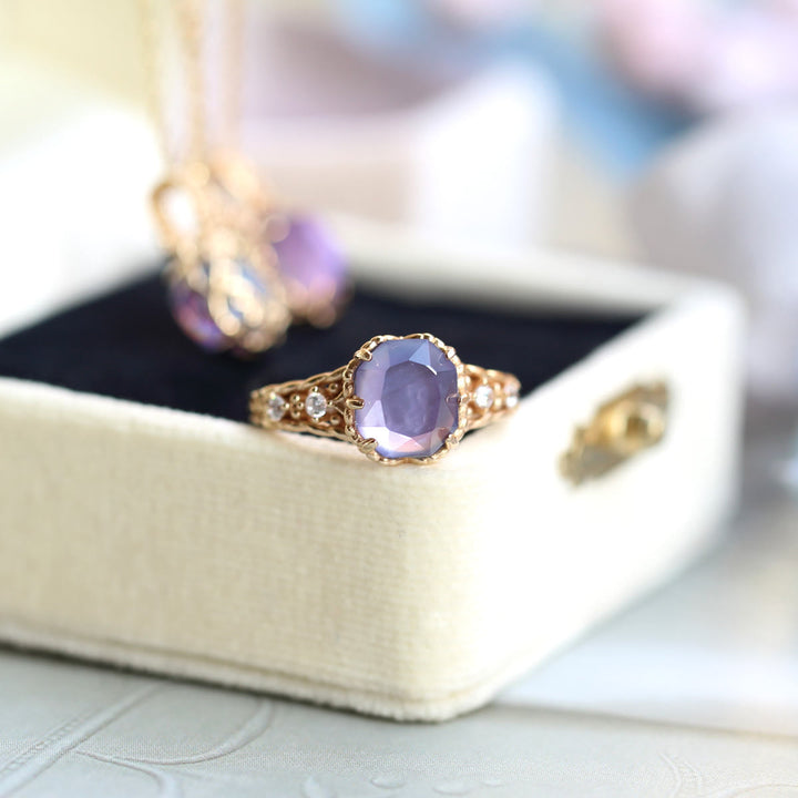 Olivenorma Natural Amethyst Square Stone Ring Necklace - image 6