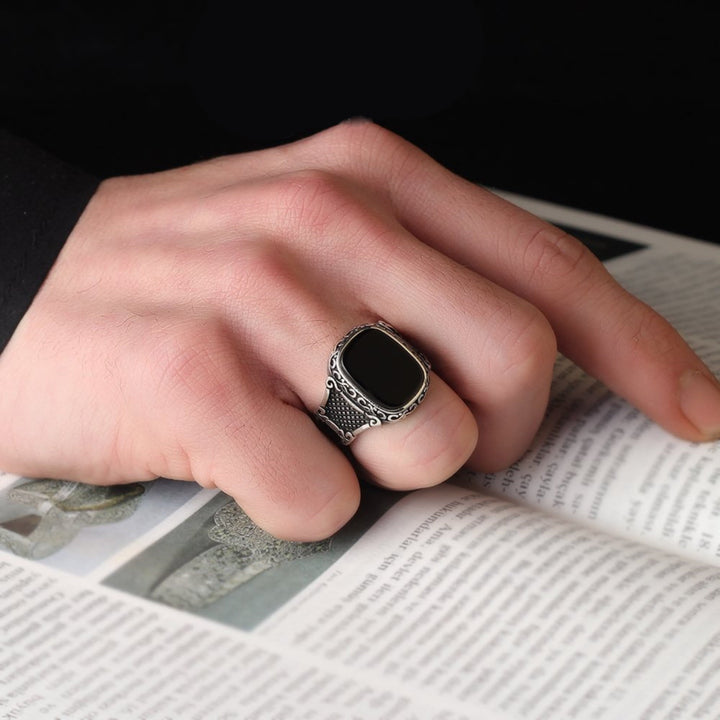 Olivenorma Black Onyx Men Silver Cool Gift Ring - image 0