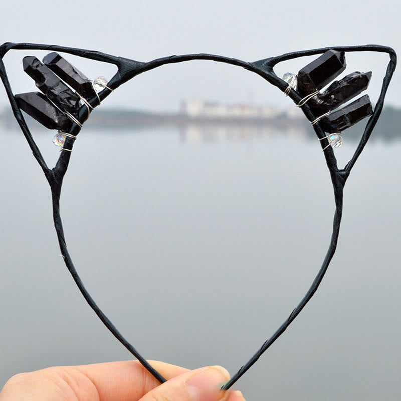 Olivenorma Electroplating Crystal Cat Ears Headband - Obsidian - image 9