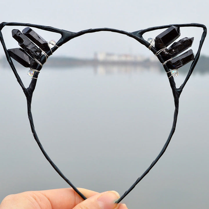 Olivenorma Electroplating Crystal Cat Ears Headband - Obsidian - image 9
