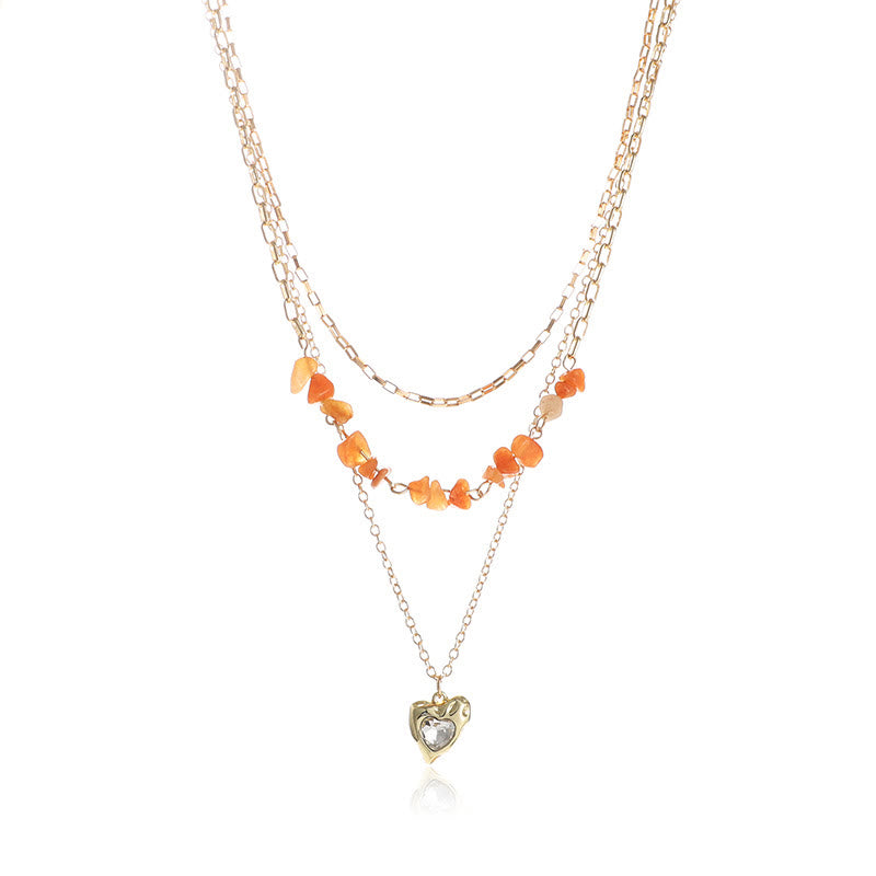 Olivenorma Agate White Zircon Irregular Heart Pendant Layered Necklace - Red Agate&White Zircon - image 0