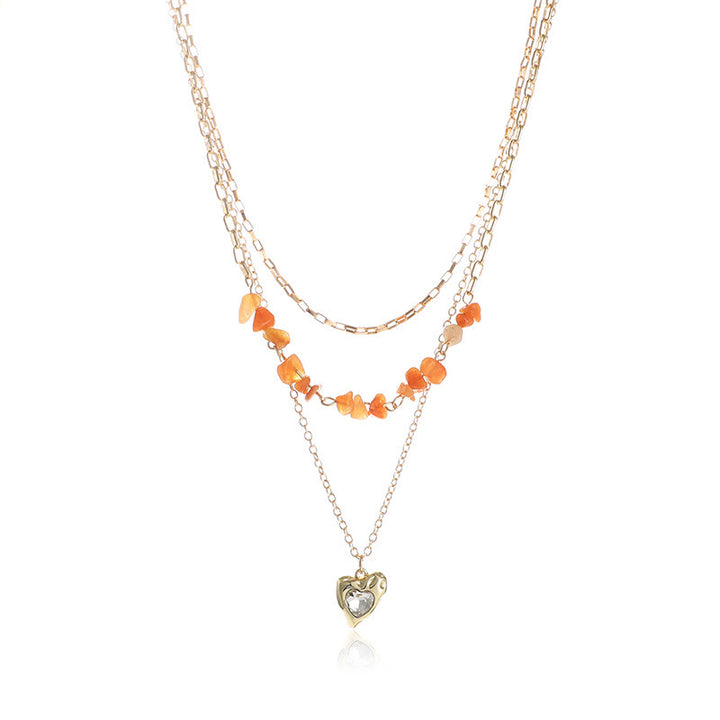 Olivenorma Agate White Zircon Irregular Heart Pendant Layered Necklace - Red Agate&White Zircon - image 0