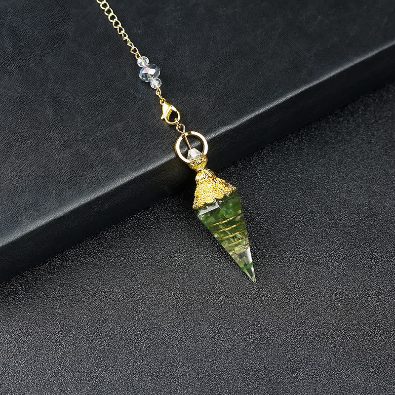 Olivenorma Natural Crystal Resin Hexagonal Pyramid Pendulum - Green Jade - image 74