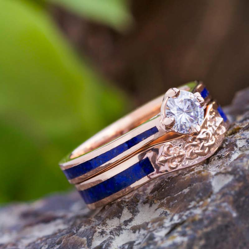 Celtic Knot Lapis Lazuli Bridal Ring Set - 11 - image 0