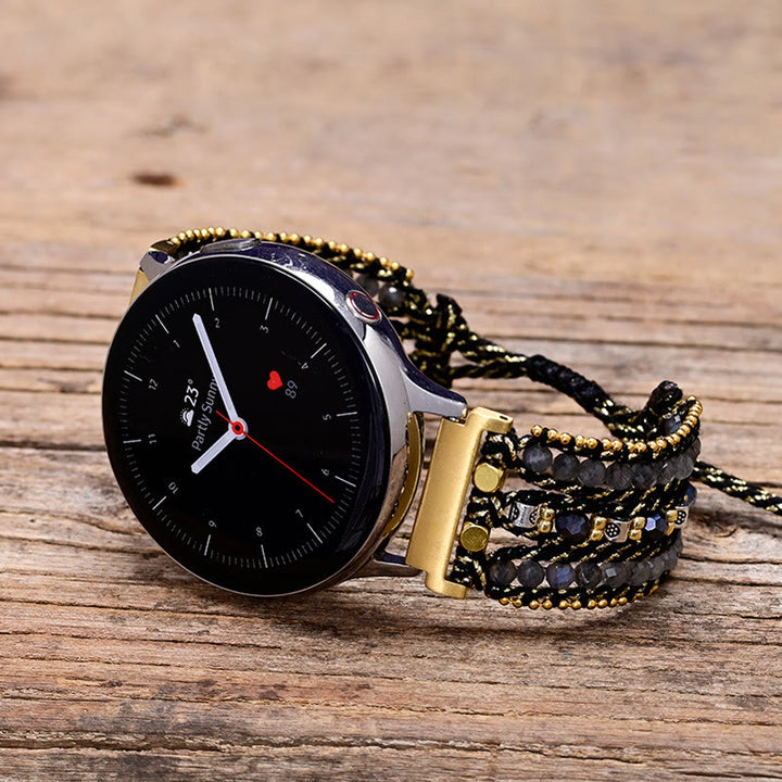 Olivenorma Crystal Beaded Black Braided Samsung Strap Bracelet - Approx 15cm+ Adjustable - Watch Dial Size: 22mm - image 0