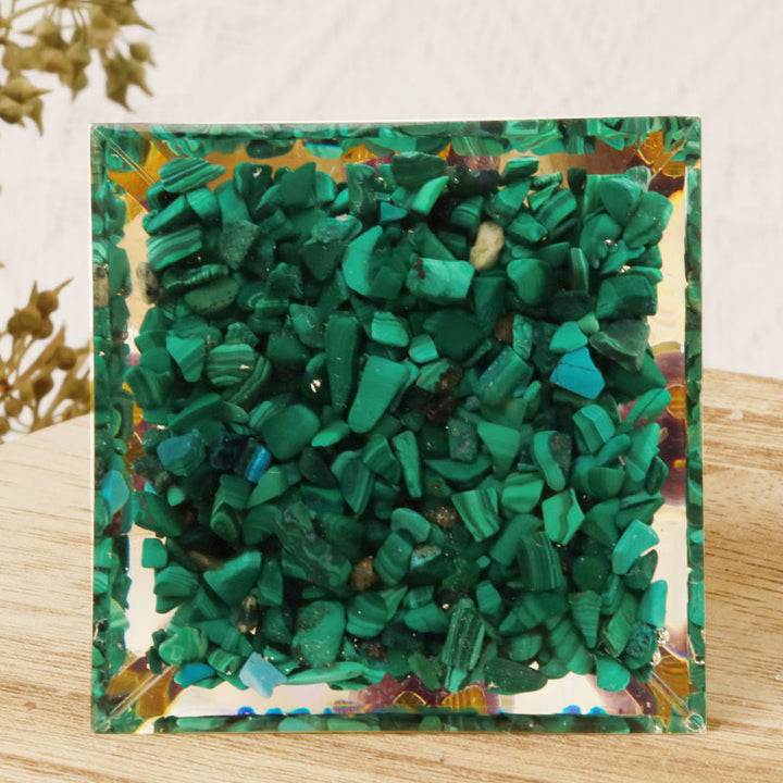 Olivenorma Amethyst Malachite Lotus Symbol Orgone Pyramid - image 4