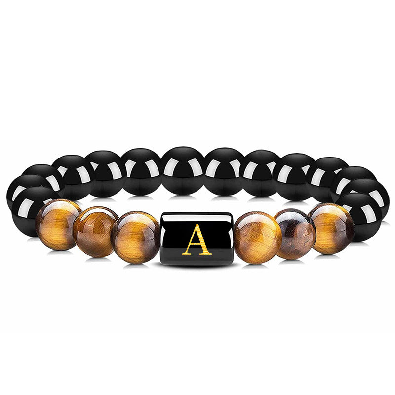 Tiger Eye With Obsidian Letter Bracelet - Tiger Eye & Obsidian - A - image 0