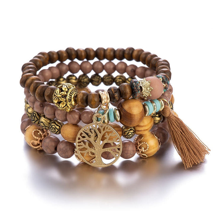 Olivenorma Bohemia Tree Of Life Beaded Bracelet Set (4 Pcs) - Bronzite&Picture Jasper - image 7