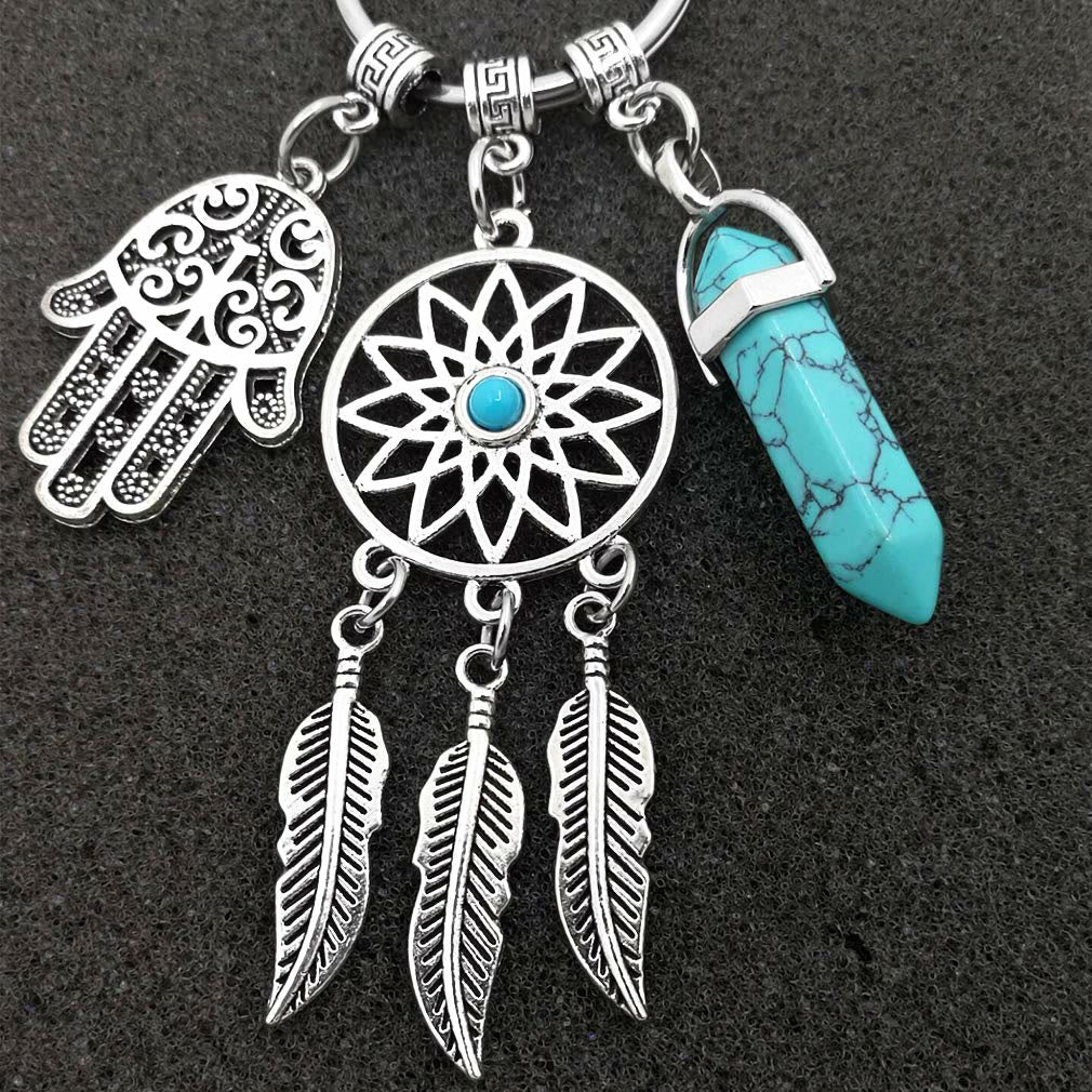 Olivenorma Natural Gemstone Dreamcatcher Pendants Hamsa Keychain - image 13