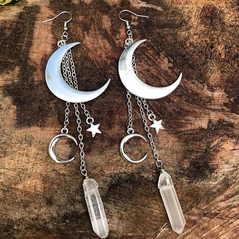 Olivenorma Natural Crystal Moon Star Mushroom Accessory Earrings - Clear Quartz&Silver Moon - image 15