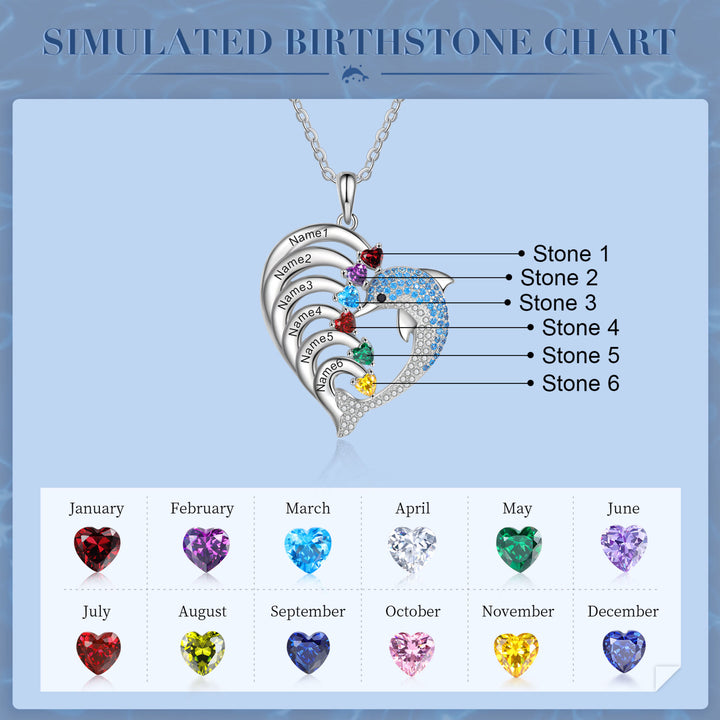 Olivenorma Heart Dolphin Necklace Engraved Stone Pendant Necklace - Silver - 6 Birthstone - image 5