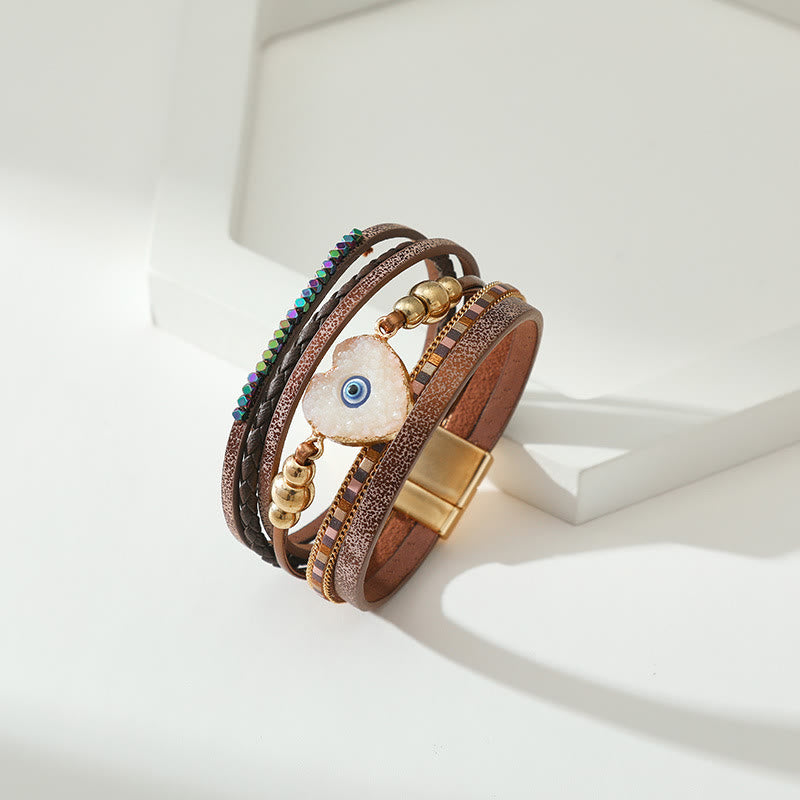 Olivenorma "Triple Protection" Heart Crystal Gold Bead Evil Eye Bracelet  - image 1