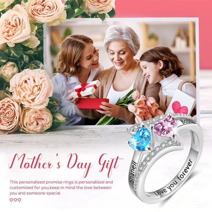 Olivenorma Mom And Daughter Gifts Heart Birthstone Engraving Ring - image 6