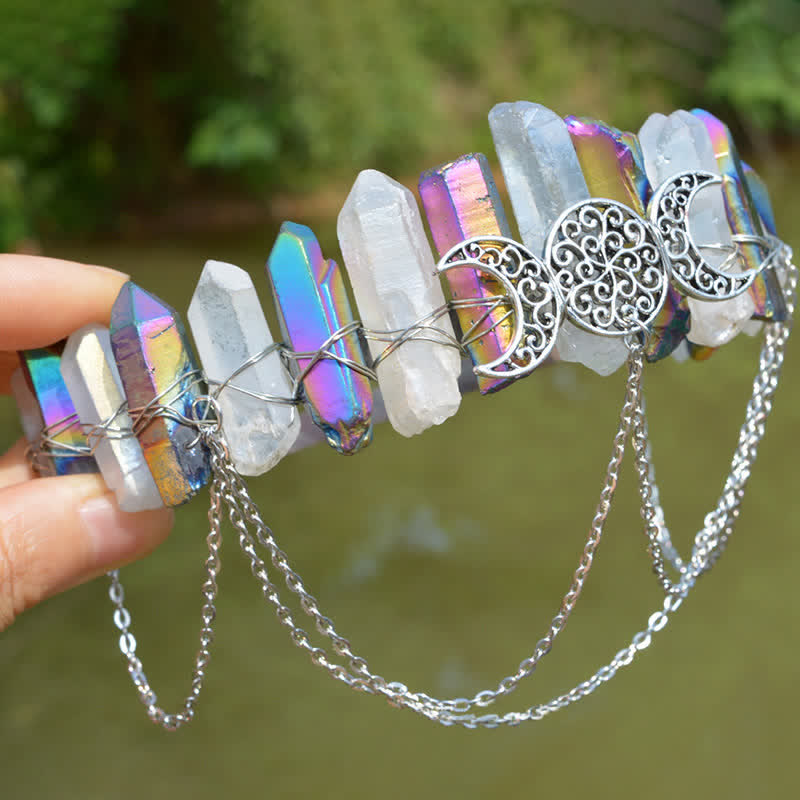 Olivenorma Cresent Moon Goddess Natural Crystal Crown - Labradorite#1 - image 44
