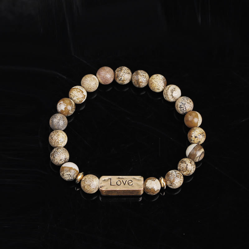 Olivenorma Natural Gemstone Love Powerful Engraving Bracelet - Picture Jasper&Love - image 1