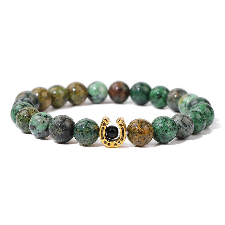 Olivenorma 8mm Natural Stone Beaded Horse Shoe Pendant Bracelet - African Turquoise - image 12